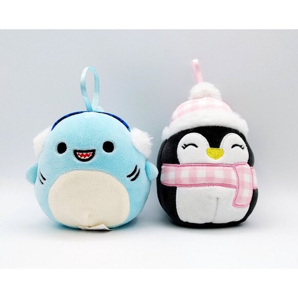 Squishmallow Sharon The Earmuffs Blue Shark & Luna the Penguin Ornaments 5" - Picture 1 of 4